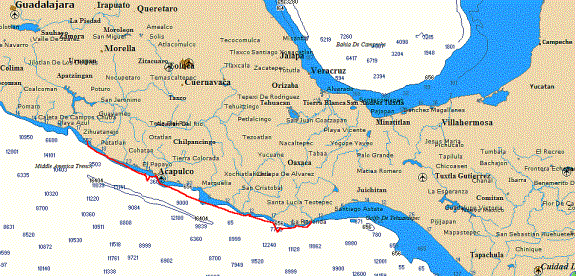 Chart of Moira's track, Zihuatanejo, Acapulco, Huatulco (Gulf of Tehuantepec) Mexico