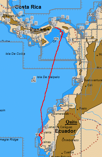 Chart of Moira's track, Ecuador to Panama