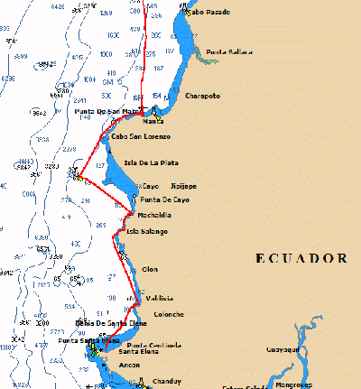 Chart of Moira's track, La Libertad to Manta, Ecuador