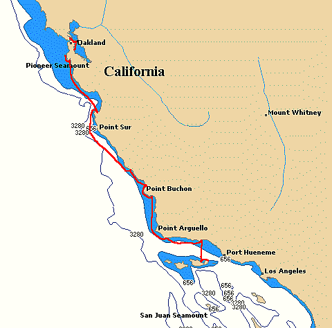 Chart of Moira's track, San Francisco to Santa Cruz Island