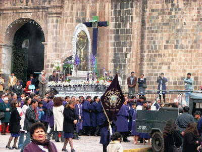 Religious procession and icon, Festival of San Blas, Cusco, Peru