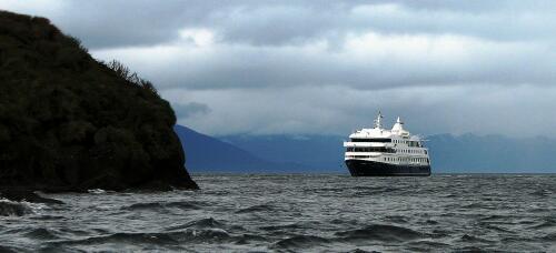 Mare Australis Cruise Ship anchored off Tucker Island